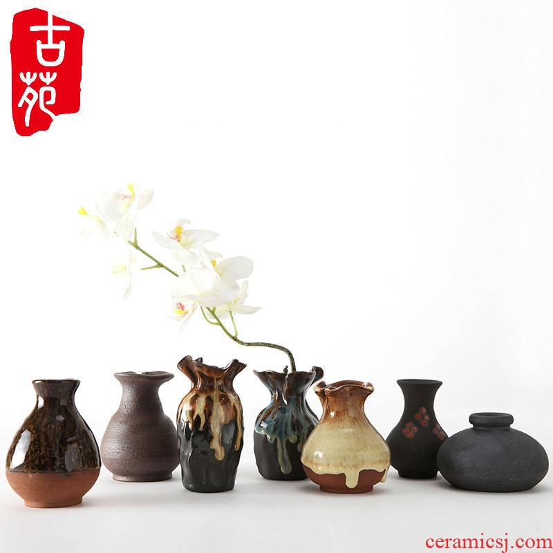 Ancient garden coarse TaoXiaoHua retro hand hand to knead a floret bottle plug-in ceramics zen flower tea furnishing articles pottery flower arrangement