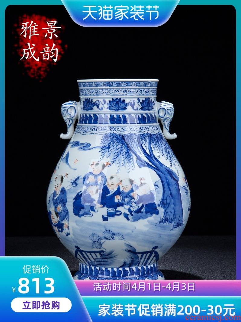 Jingdezhen ceramic new Chinese blue and white tong qu vase decoration place to live in the sitting room porch flower vase