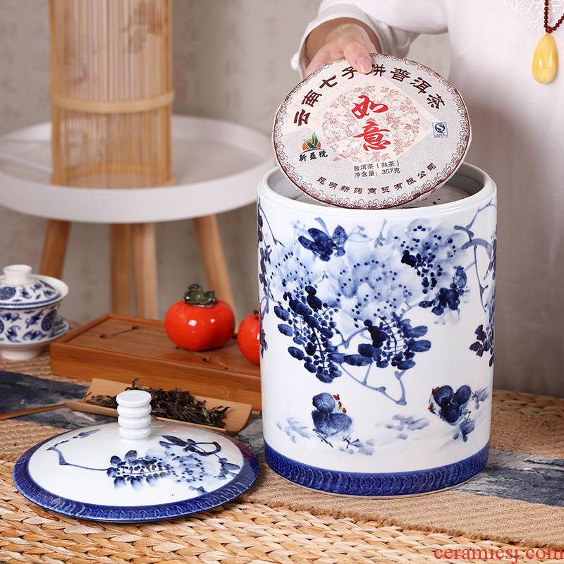 Chinese style restoring ancient ways caddy fixings ceramic furnishing articles household storage tank puer tea cake box of large size deposit receives stored tea urn