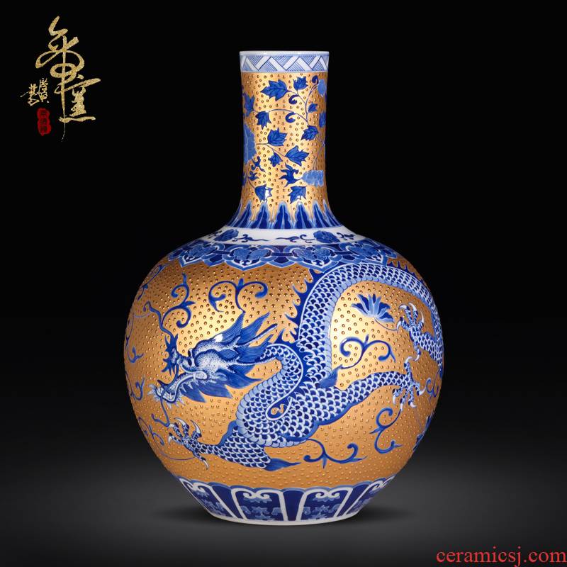 Jingdezhen ceramic is manually set Jin Longteng shengshi tree high - grade villa style living room decoration vase furnishing articles