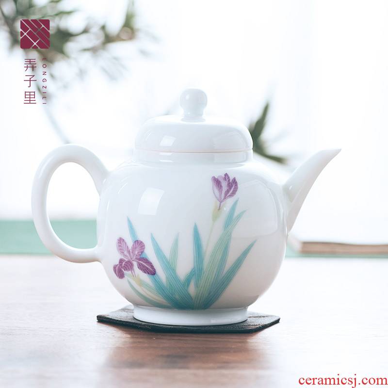 Made in jingdezhen ceramic teapot teapot tea kungfu tea set modern irises, lazy teapot