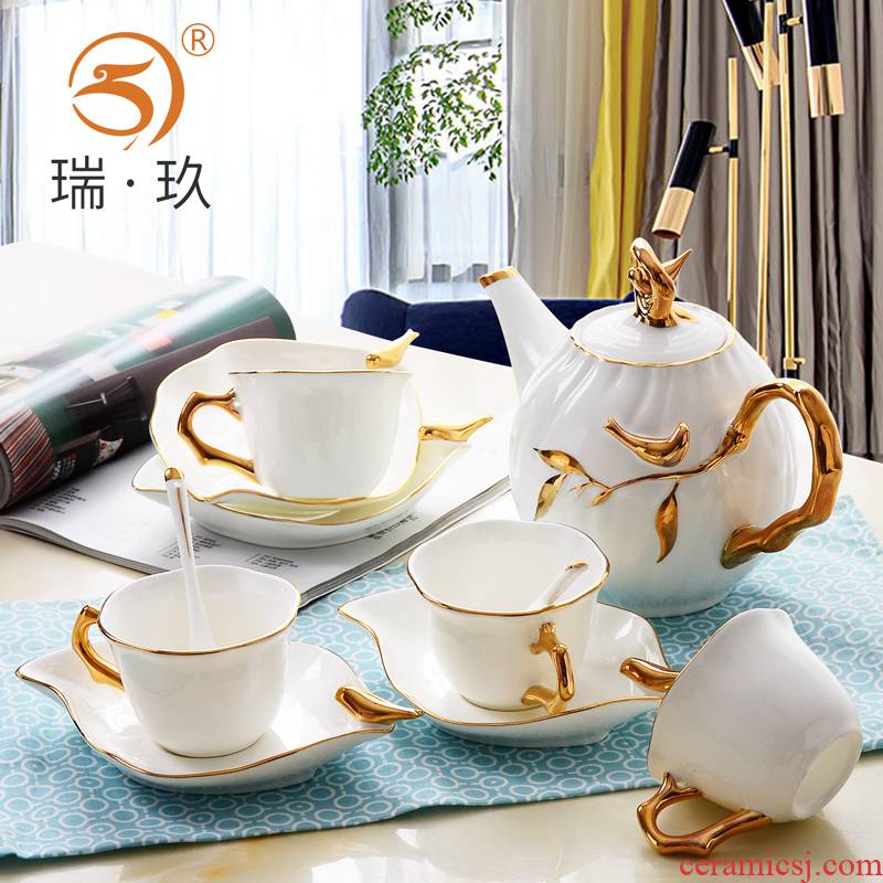 Tangshan ipads porcelain paint by hand coffee set between key-2 luxury villa example tea coffee set with cups and saucers