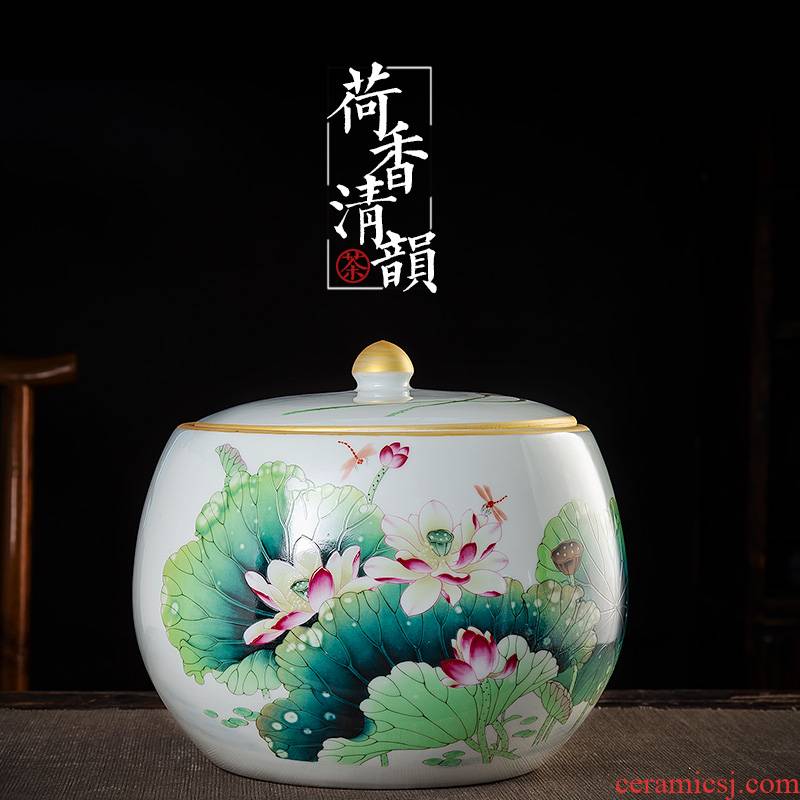 Jingdezhen large ceramic tea caddy fixings seal pot home storage tank puer tea cake cake tin, furnishing articles