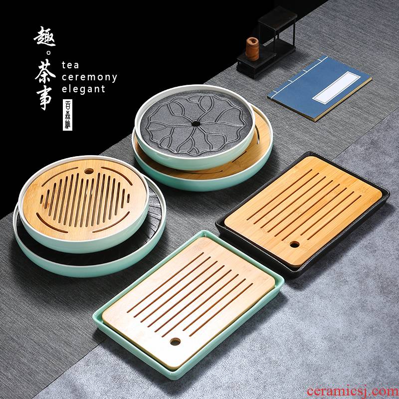 Celadon, square, round pot of tea tray was Japanese household ceramic bearing contracted water dry plate of small tea table of the kung fu tea set