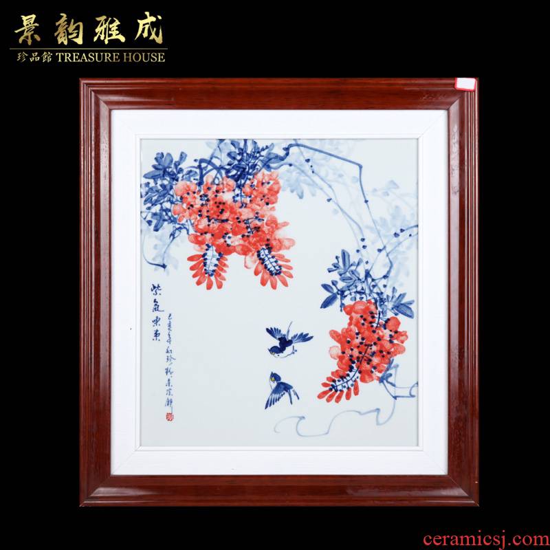 Jingdezhen ceramic decoration have box wood living room hangs a picture of Chinese style household hand - made of blue and white porcelain sabingga sukdun dergici jimbi