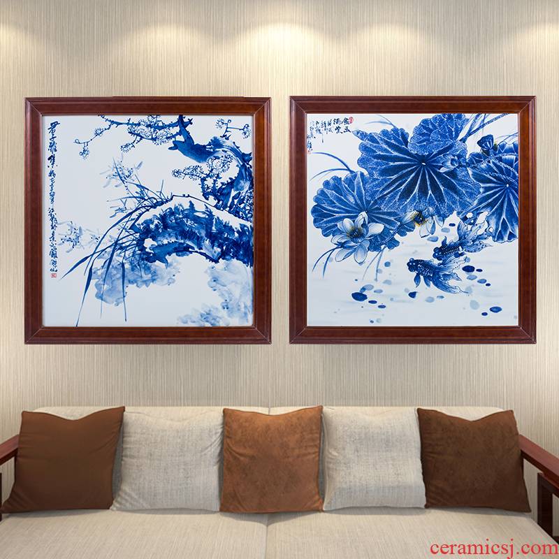 Hand - made gentleman elegant set of blue and white porcelain porcelain plate painting sitting room porch hang a picture of the new Chinese style sofa setting wall decoration