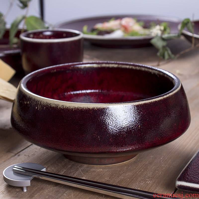 Creative ceramic bowl Japanese - style tableware bowls retro food bowl of red large rice bowls to eat porridge noodles bowl