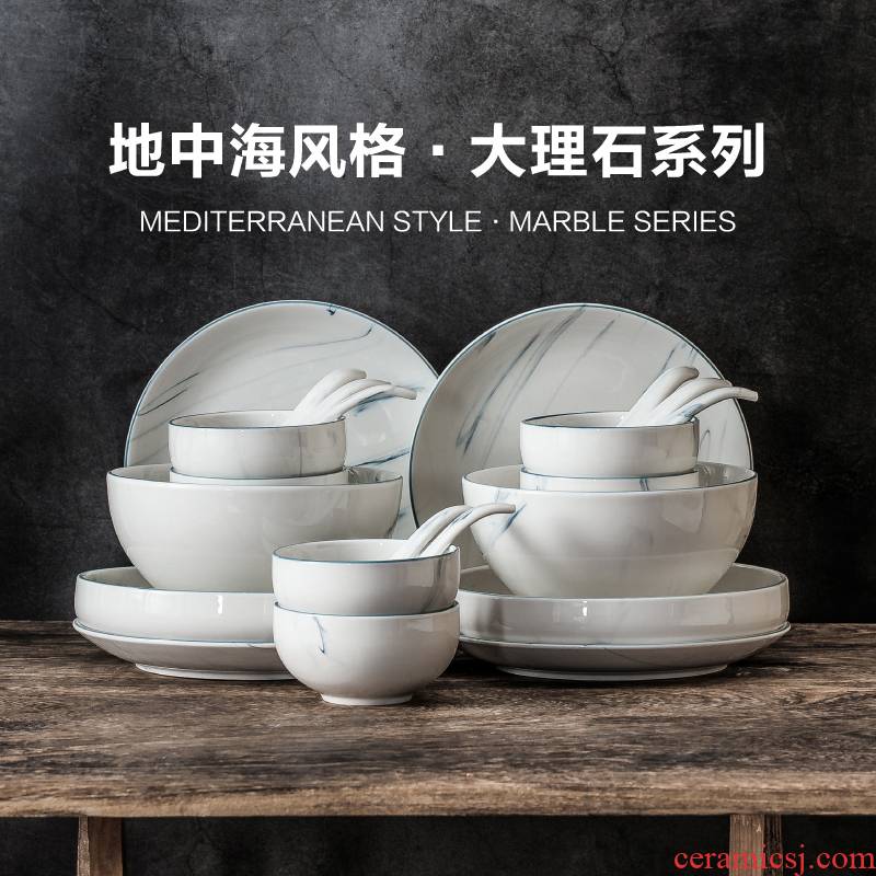 Tableware suit Nordic marble plate creativity network red dishes northern dishes household ceramic bowl for dinner