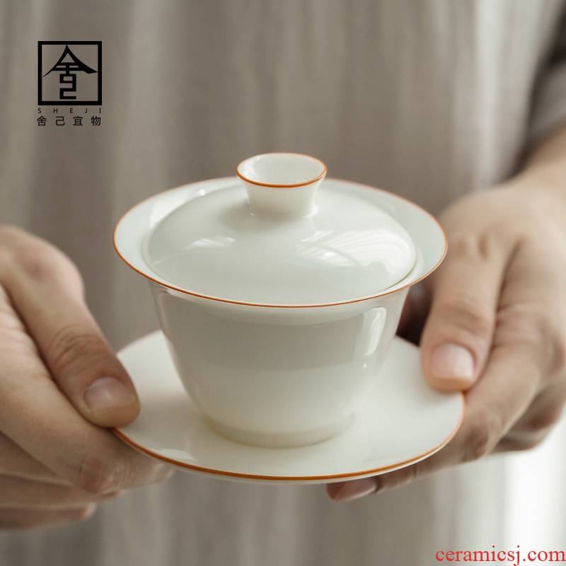 Large ceramic tureen tea bowl suit individual jingdezhen porcelain three cups of tea GaiWanCha make tea cup