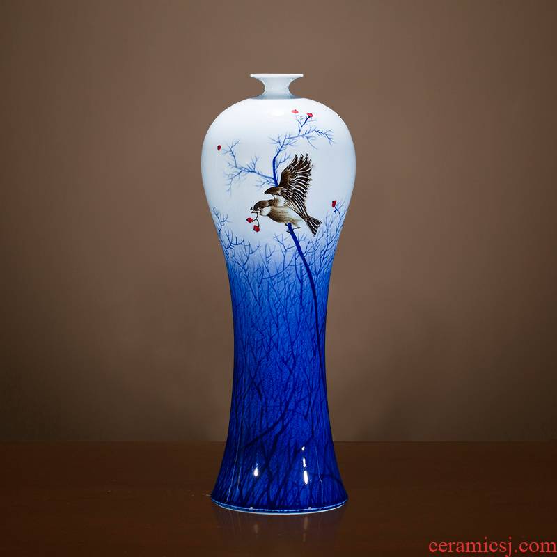 Jingdezhen blue and white porcelain hand - made ceramic vase furnishing articles flower arranging Chinese style household decorates porch decoration large living room