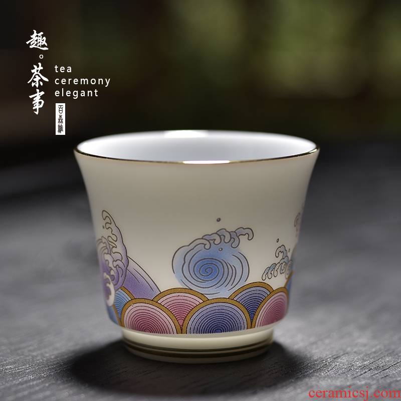 Gold colored enamel porcelain cups sample tea cup white porcelain tea set manually kung fu master cup personal single cup home