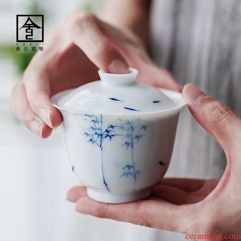Jingdezhen hand - made falsely bamboo three tureen white porcelain tea cups only large ceramic cup tea sets kung fu