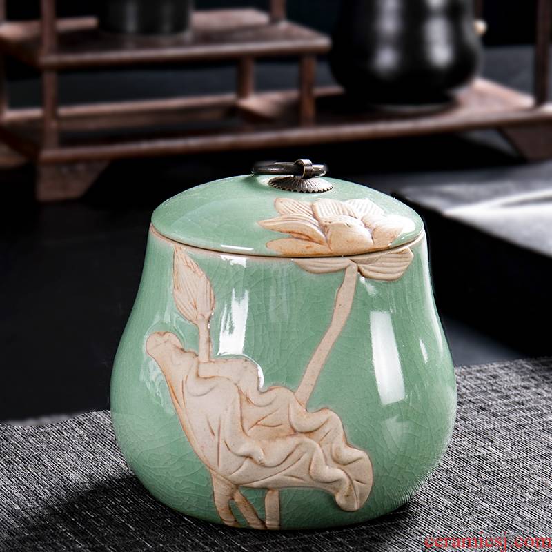 Jane quality ceramic seal tank elder brother up with crack caddy fixings kung fu tea set with parts storage POTS pu - erh tea boxes