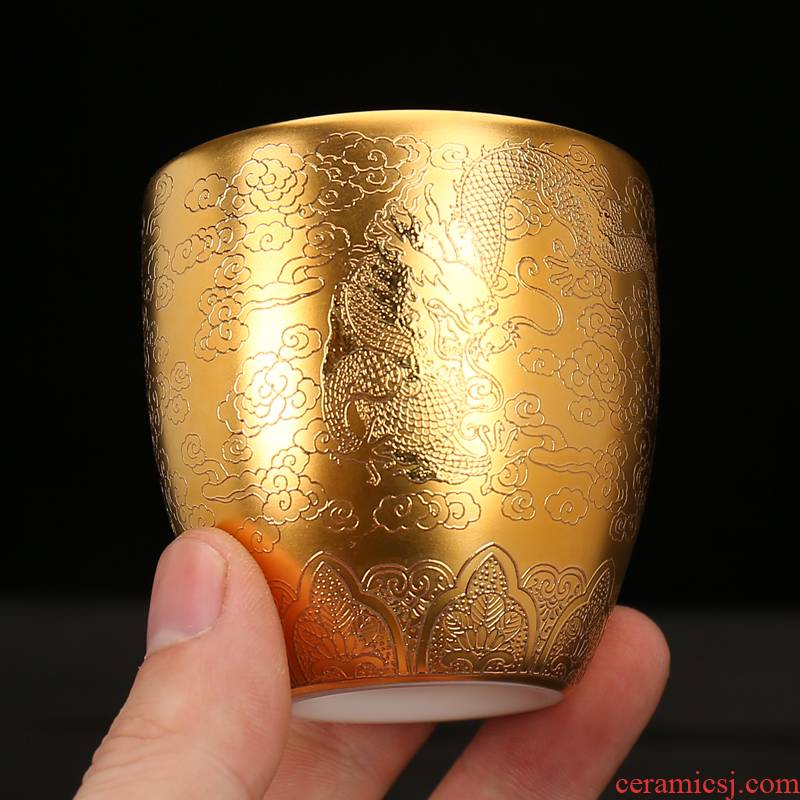 High - grade tea gold gold, 24 k gold master cup single kung fu household ceramics single cups of tea cups