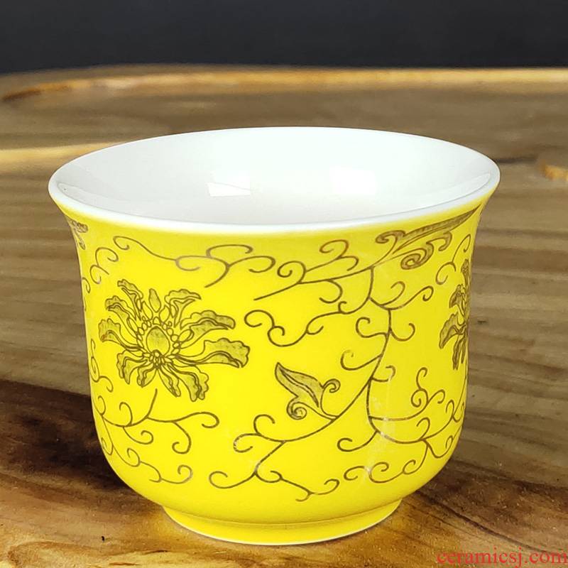 Yellow the pattern of the big cups of household ceramic tea cup, master cup single cup tea set small bowl sample tea cup cup