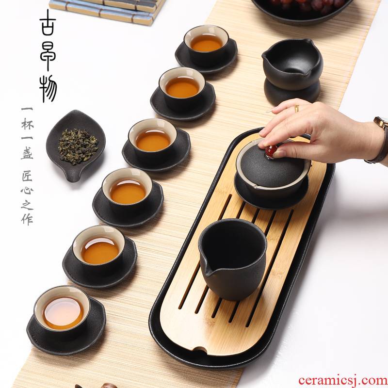 Kung fu tea set of black suit household contracted office of a complete set of ceramic tureen coarse pottery teapot Japanese tea tray