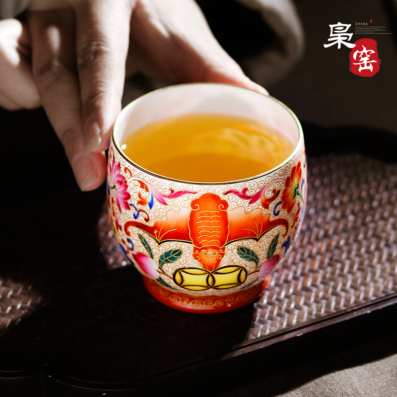 Jingdezhen tea hand - made ceramic cups the see wire inlay enamel bat tea master of kung fu single CPU