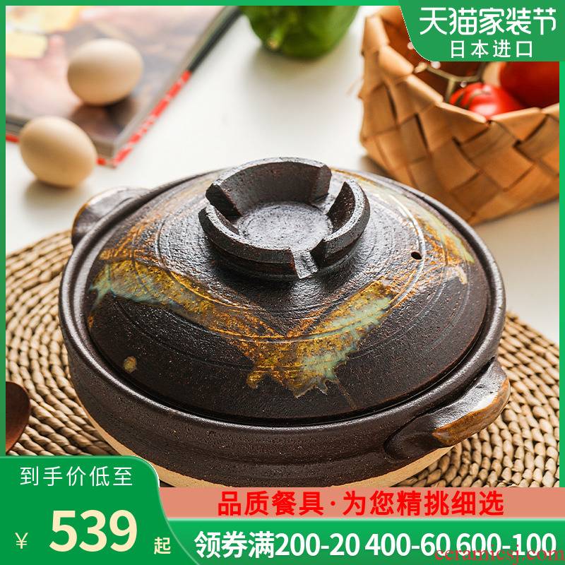 Fawn field'm clay pot Japan imported from Japan, of which'm iron red plaid simmering saucepan soup rice casseroles