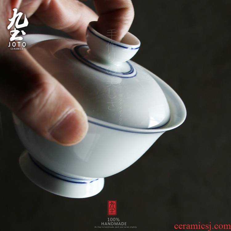 About Nine soil manual tureen retro white tureen kung fu tureen of blue and white porcelain bowl with jingdezhen ceramic hand - made teacup