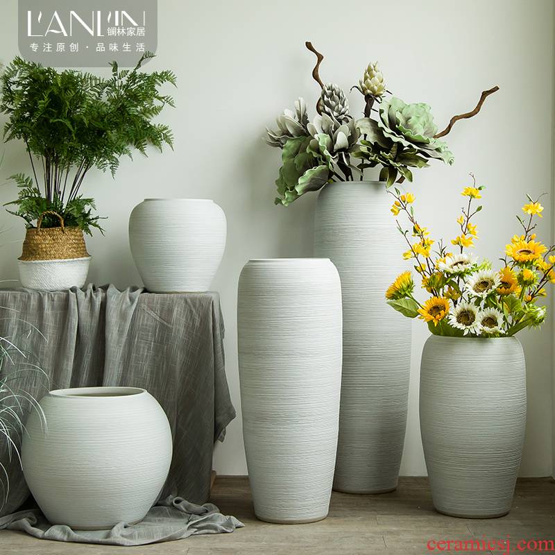 Jingdezhen ceramic large vases, flower arrangement sitting room place I and contracted white checking pottery landing big flower pot