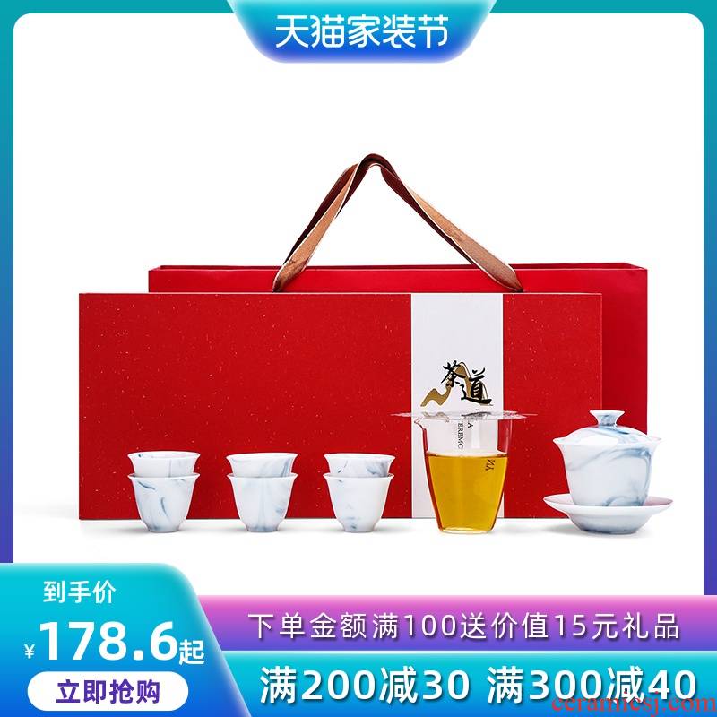 Japanese tea set suit household contracted ink zen wind kung fu tea set ceramic cups tureen gift customization