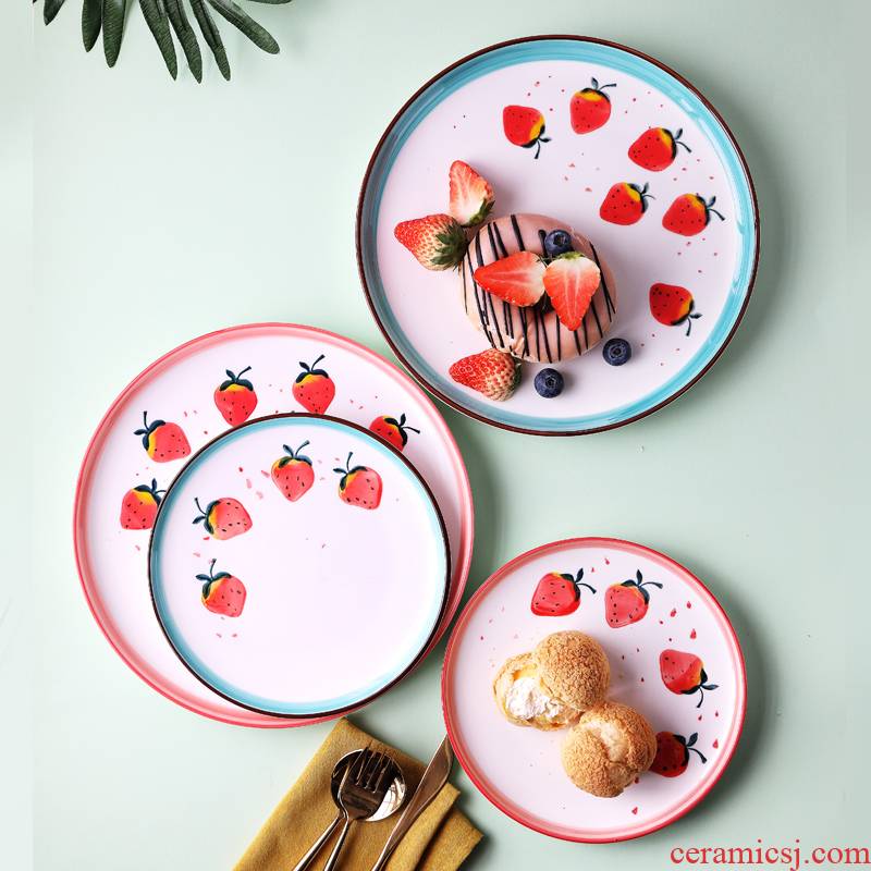 Ceramic plate creative Nordic strawberry plate household new small pure and fresh and contracted with new tableware of circular plate