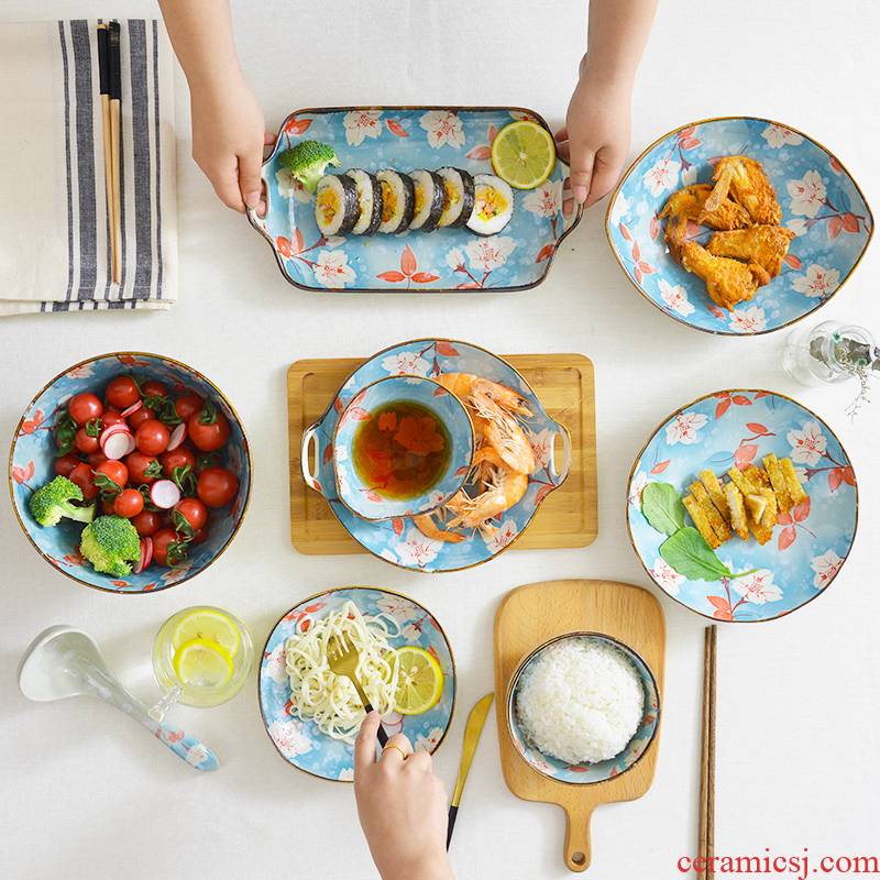 Japanese under glaze color porcelain tableware, lovely ins set a single rainbow such as bowl bowl of creative move job home 0