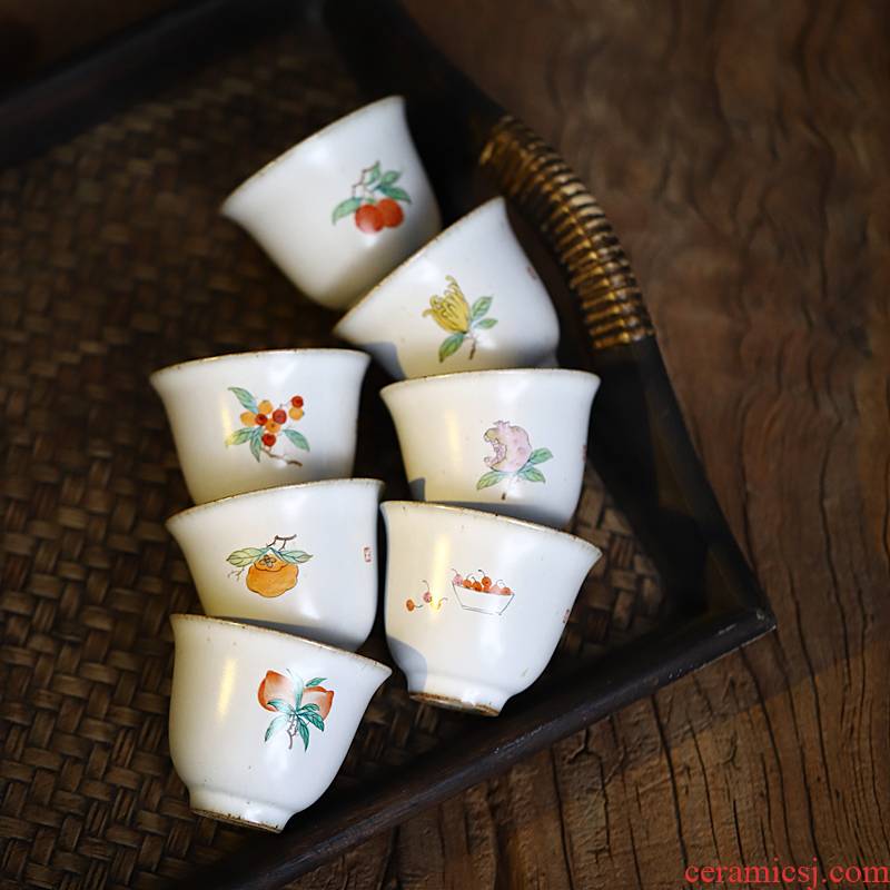 The Custom lettering pastel painting sample tea cup your porcelain white ceramic sample tea cup painting loquat bergamot kung fu tea