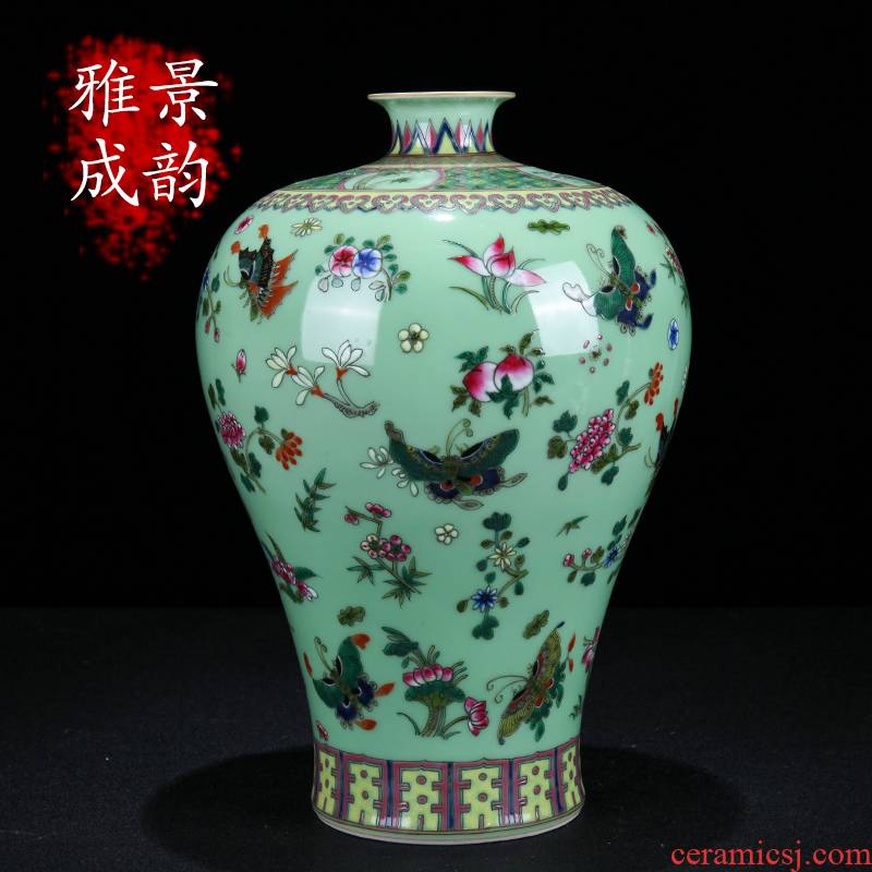 Jingdezhen ceramic vases, hand - made pastel name plum bottle of new Chinese style household furnishing articles sitting room porch porcelain arts and crafts
