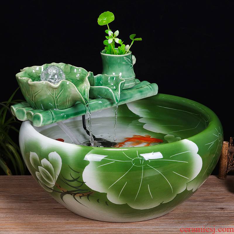 Jingdezhen ceramic tank sitting room desktop fountain water tank household small feng shui aquarium fish bowl