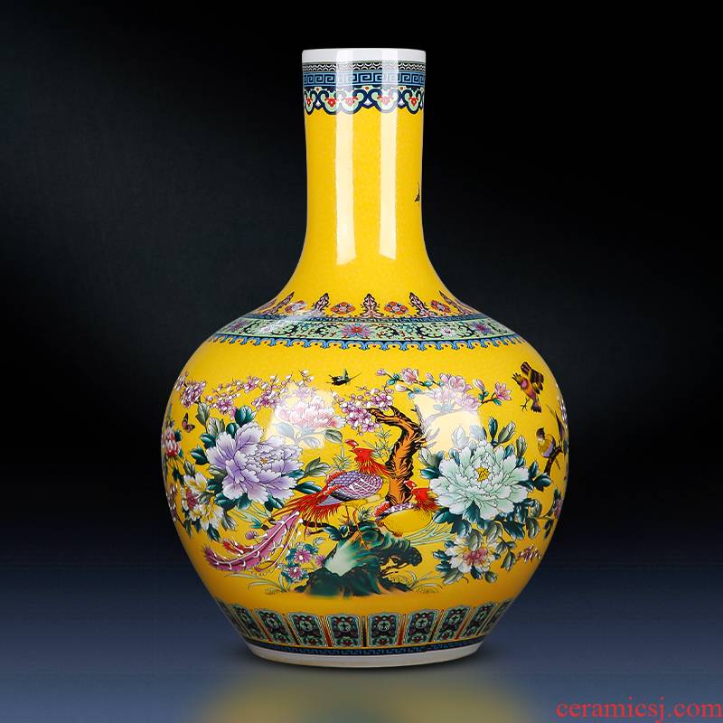 Jingdezhen ceramics of large vase large colored enamel high yellow bottle arranging flowers sitting room adornment is placed