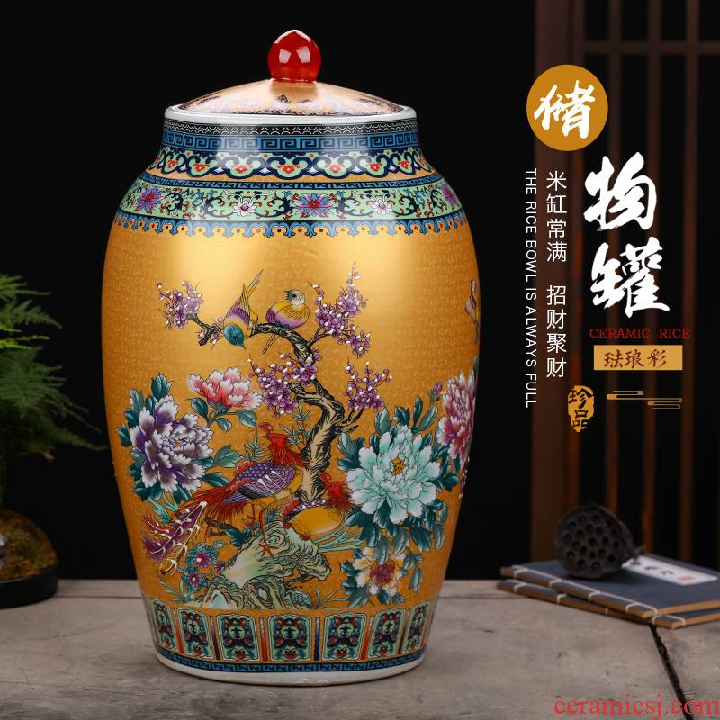 Jingdezhen ceramics barrel household sealed with cover 20 jins 30 jins 50 have the moistureproof insect - resistant ricer box installed storage tank