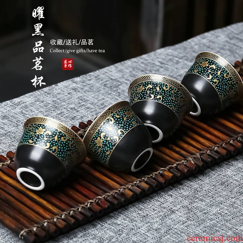 Obsidian black heap flower tea cup sample tea cup ceramic tea cup sample tea cup master cup kung fu tea cups household restoring ancient ways