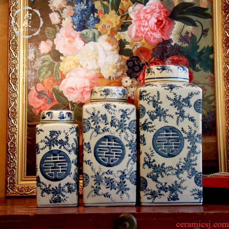 Rain tong home | jingdezhen blue and white double blue and white porcelain ceramic various crack candy jar storage tank