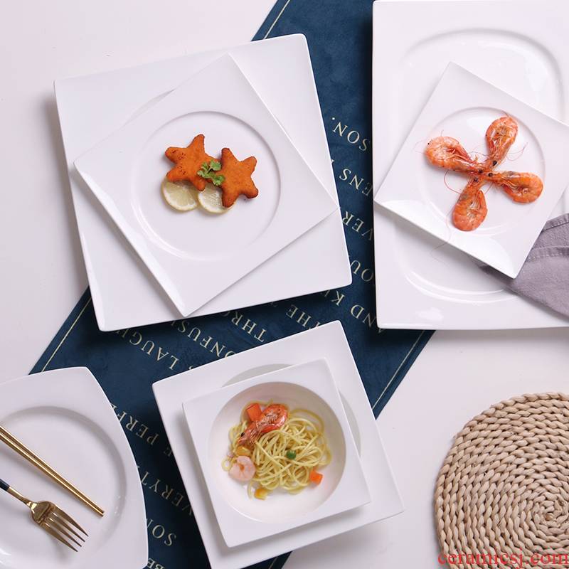 Jingdezhen dish dish dish home side plates fuscescens dish fish dish creative contracted and pure white plates deep dish