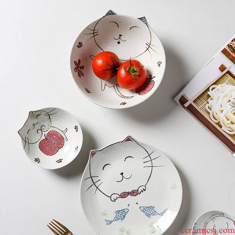 Drawn by valley life Japanese snow under glaze color porcelain tableware express the cat bowl dish fish dish dish of household