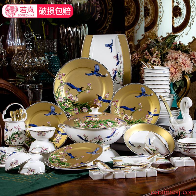 60 European Dishes suit household head combination of jingdezhen ipads porcelain bowl dish bowl chopsticks tableware ceramic bowl Dishes for dinner