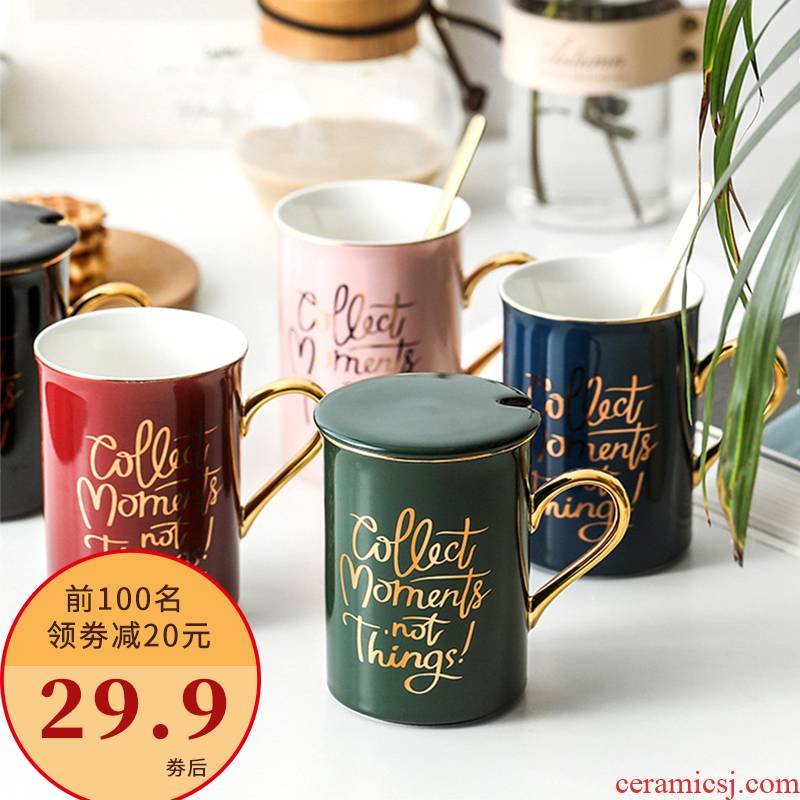 Ceramic keller ins feng shui cup with a spoon, coffee keller cup creative web celebrity high - capacity breakfast cup cup