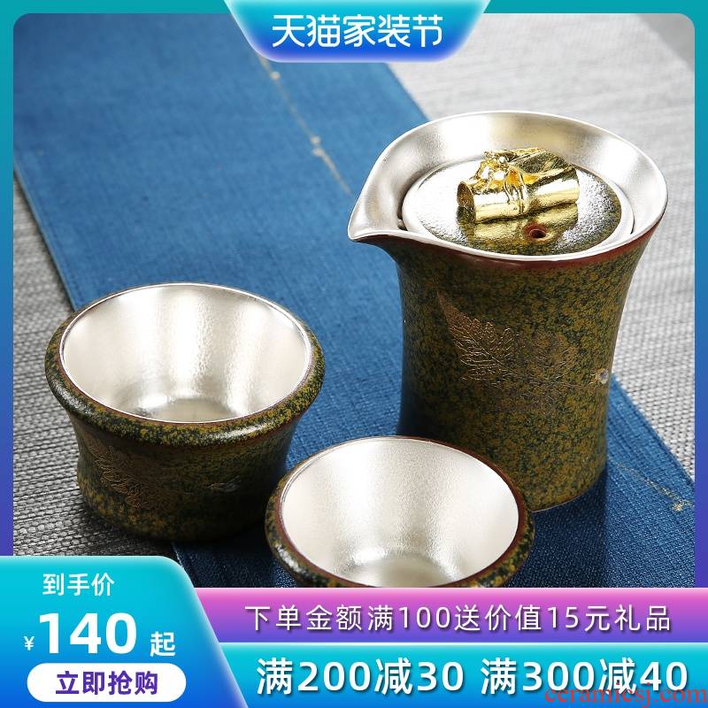 Ceramic tasted silver gilding crack glaze terms cup a pot of two cups of tea in Taiwan kungfu tea set is suing portable travel tea set