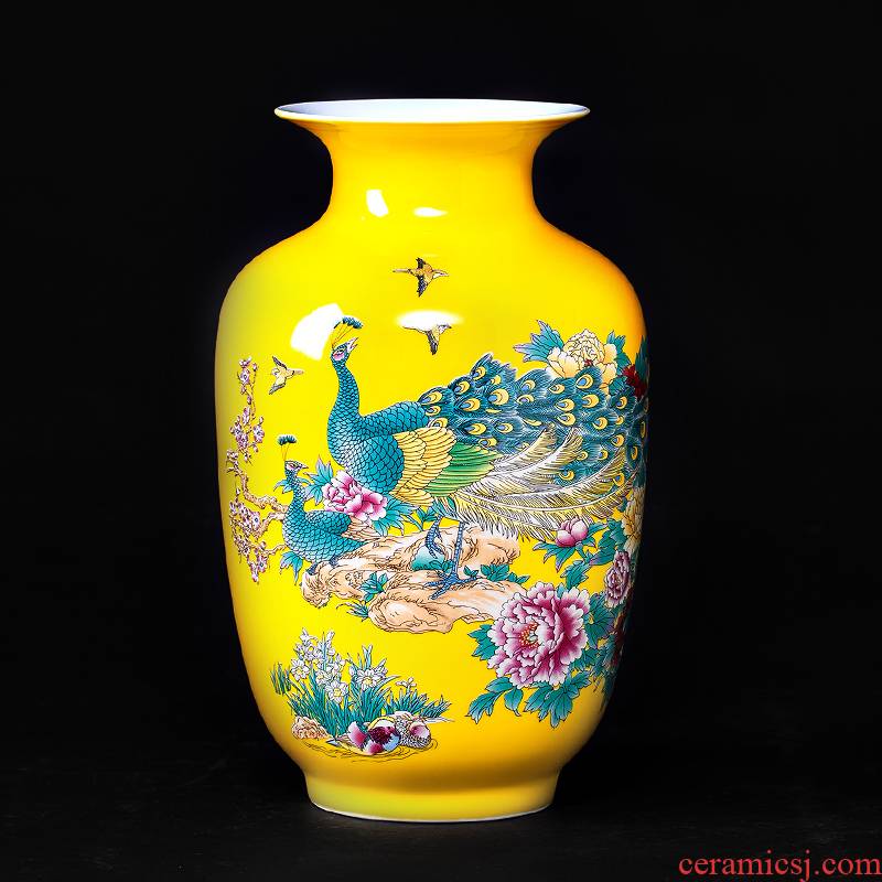 Jingdezhen ceramics furnishing articles pastel yellow glaze floret bottle of flower arranging modern new Chinese style household living room decoration