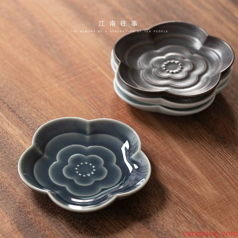 Jiangnan embossed cherry blossoms, quiet die past teacup pad ceramic tea set insulation pad kung fu tea accessories cup