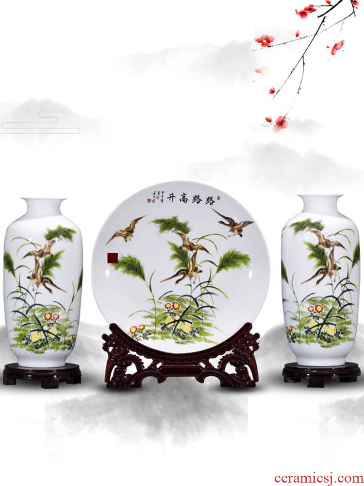 Jingdezhen ceramics three - piece floret bottle slender furnishing articles flower arranging Chinese style living room home decoration arts and crafts