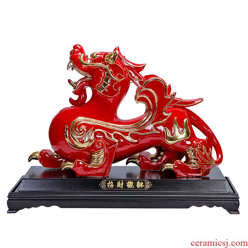 True business gifts fugui hong sheng paint line carve mascots ceramic Chinese red porcelain, the mythical wild animal furnishing articles
