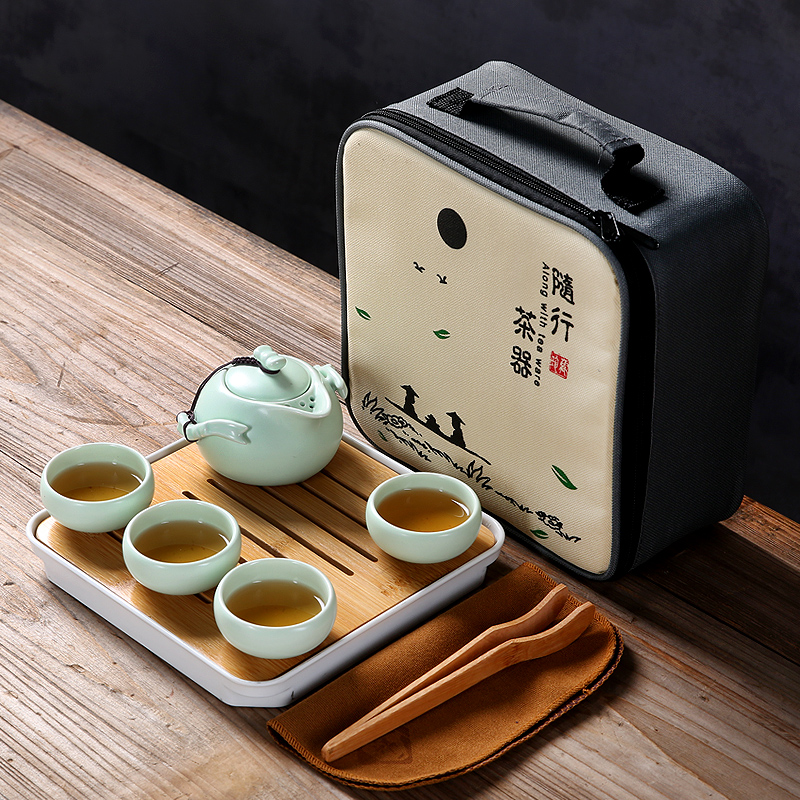 Porcelain heng tong portable travel kung fu tea set crack cup a pot of 24:27 and cup dried tea plate of car travel