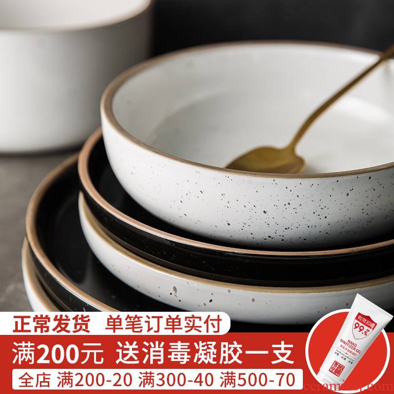 Jian Lin, Nordic contracted thickening western flat ceramic bowl home for dinner plate combination nils