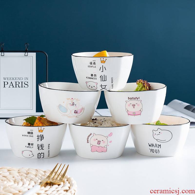 Ceramic bowl home, lovely Korean cartoon single rice bowls of creative move Nordic job breakfast snack bowls
