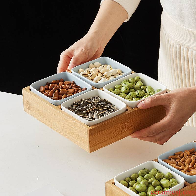 The Nut plate Japanese ceramic bamboo frame of dried fruit box of creative household dry fruit tray was Nordic melon seeds, snack boxes