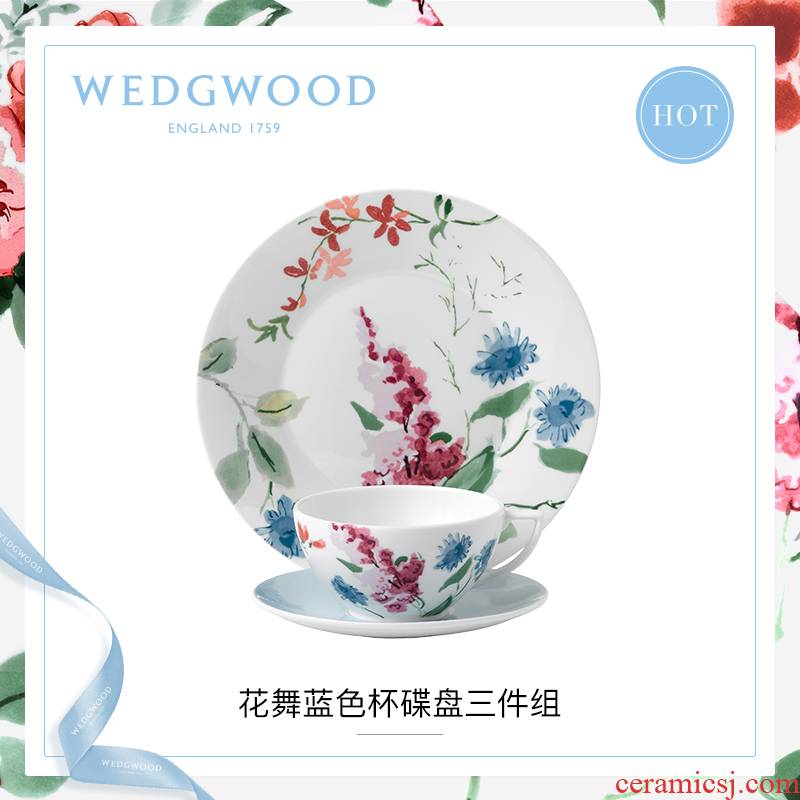 WEDGWOOD waterford WEDGWOOD flower dance blue cups and saucers plate of the three groups of ipads porcelain coffee cup dish plate box set