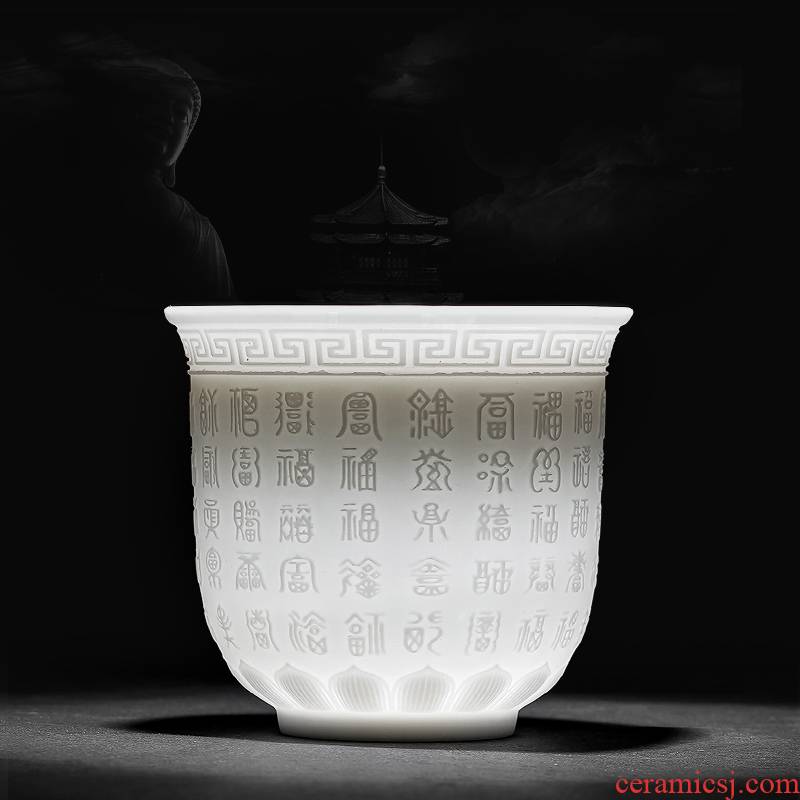 Jingdezhen ceramic kung fu tea cups white porcelain heart sutra master cup single CPU hand - carved tea sample tea cup, small bowl