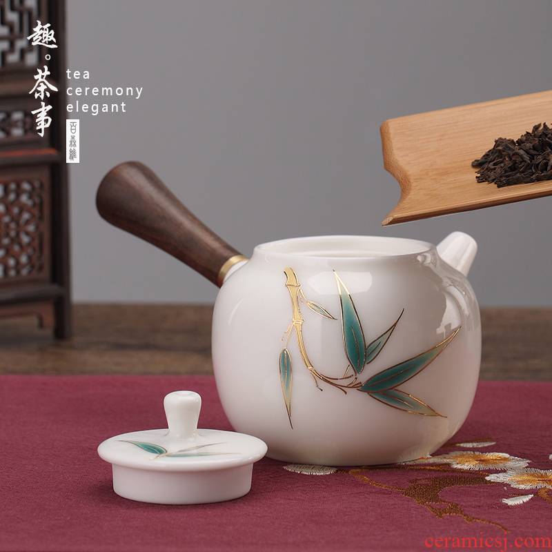 Suet jade porcelain side put the pot of dehua porcelain white porcelain teapot wood Japanese filter cups kung fu tea accessories